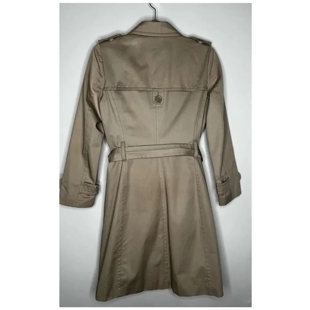 2008 Banana Republic Classic Khaki Cotton Trench Coat Belted Petite XS